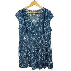 Vanessa Virginia x Anthropologie V Neck Tunic Sleeveless Blue Button - XS